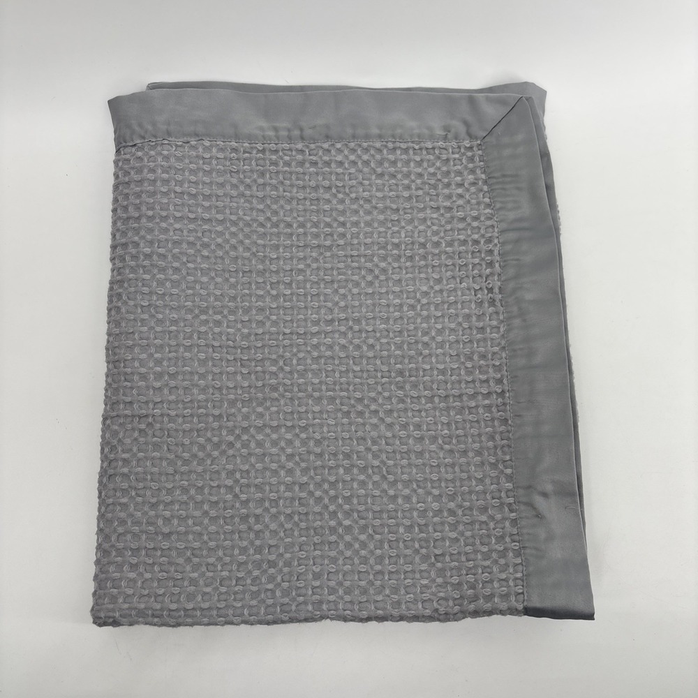 Cloud Island Gray Silver Waffle Weave Thermal Baby Blanket Silk Trim Boy Girl